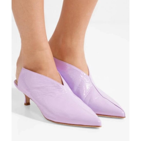 *SOLD* Tibi Jase Crinkled Patent Leather Lavender Purple Kitten Heel Mule - Picture 2 of 9